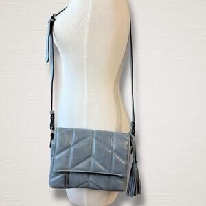 Patricia Nash Leather Oil Waxed Corfu Crossbody Shoulder Bag Quilted Blue Gray